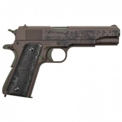 View 2 - Auto Ordnance D-Day, The General 1911, Semi-automatic, 45 ACP, 5", Steel, Patriot Brown And Olive Drab Cerakote, Wood Grips, 7R