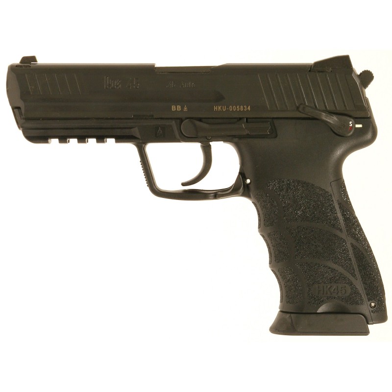 HK 45, V1, DA/SA, Full Size, 45ACP, 4.46" Barrel, Polymer Frame, Black Finish, 3 Dot Sights, Safety, Decocker, 10Rd, 2 Magazine