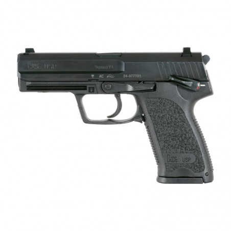 HK USP, V1, DA/SA, Full Size, 9MM, 4.25" Barrel, Polymer Frame, Black Finish, 3 Dot Sights, Safety, Decocker, 15Rd, 2 Magazines