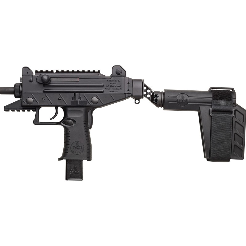 IWI US, Inc Uzi Pro, 9MM, 4.5" Barrel, Polymer Frame, Black Finish, Adjustable Sights, Stabilizing Brace, 2 Magazines, 1-20Rd &