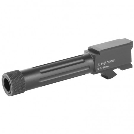 Lone Wolf Distributors AlphaWolf Barrel, 9MM, Salt Bath Nitride Coated, Threaded/Fluted, 416R Stainless Steel, 1/2x28 TPI, For