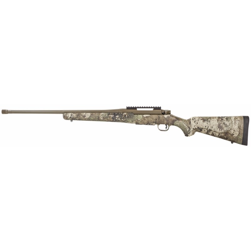 Mossberg Patriot, Predator, Bolt, 243 WIN, 22", Brown, Strata Camo, Right Hand, 1 Mag, Fluted/Threaded, 4Rd, Adjustable Trigger