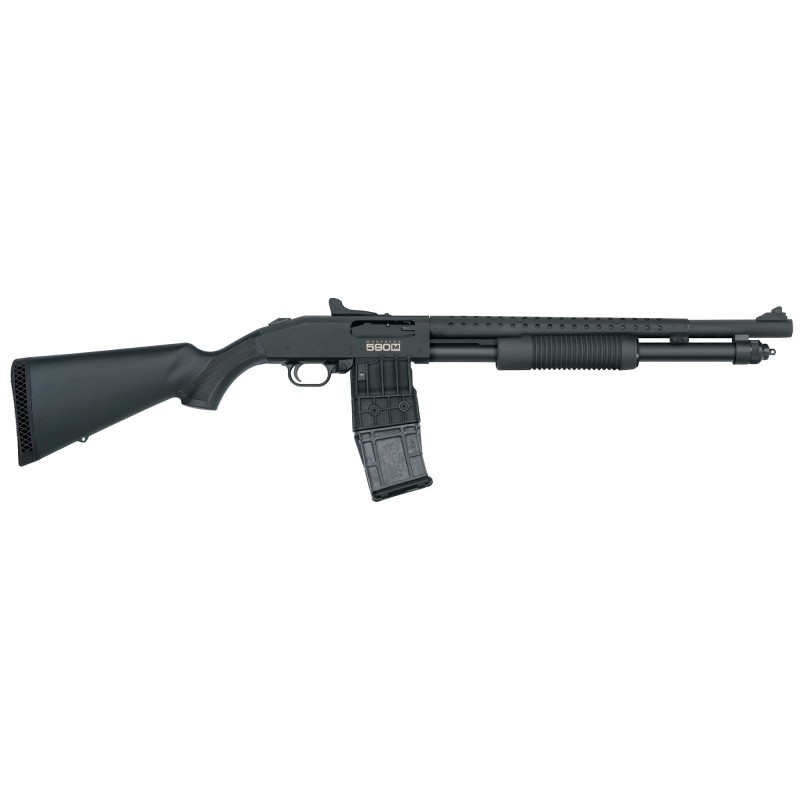 Mossberg 590M, Mag-Fed, Pump Action Shotgun, 18.5" Barrel, Heat Shield, 3" Chamber, AccuChoke, Matte Blued Finish, Synthetic St