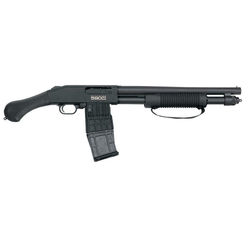 Mossberg 590M Shockwave, Pump Shotgun, 12Ga 3", 14" Barrel, Black Finish, Pistol Grip, 1 Mag, 10Rd, 26.5" Overall Length, Bead