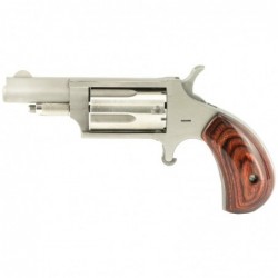 North American Arms Mini Revolver, Single Action, 22LR/22WMR, 1.625" Barrel, Steel Frame, Stainless Finish, Wood Grips, Fixed S