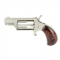 North American Arms Mini Revolver, Single Action, 22LR/22WMR, 1.125" Barrel, Steel Frame, Stainless Finish, Wood Grips, Fixed S