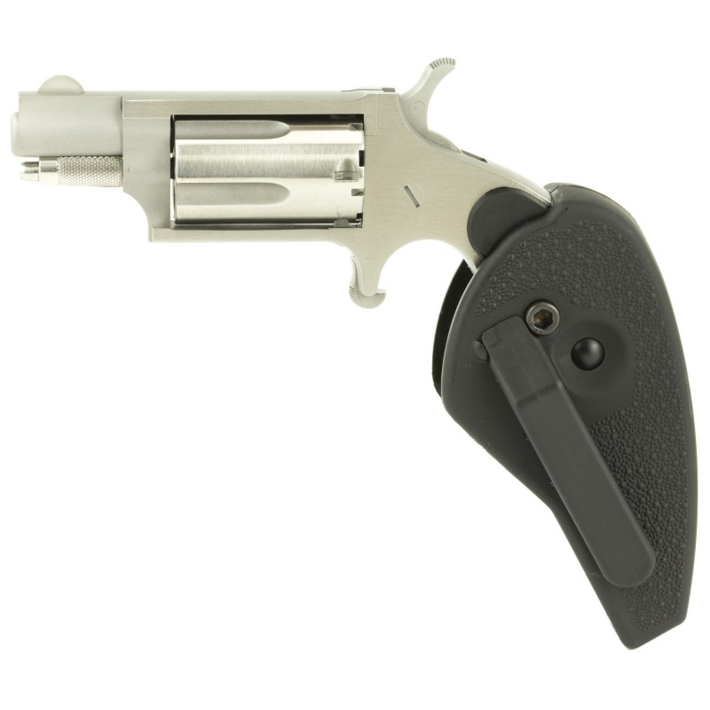 North American Arms Mini Revolver, Single Action, 22WMR, 1.125" Barrel, Steel Frame, Stainless Finish, Fixed Sights, 5Rd, Holst