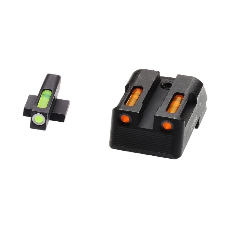 Hi-Viz LiteWave H3 Tritium/Litepipe Night Sights, Fits 1911 Models w/Fixed Rear Sight, Green Front w/White Front Ring, Orange R