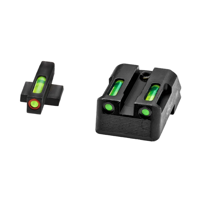 Hi-Viz LiteWave H3 Tritium/Litepipe Night Sights, Fits 1911 Models w/Fixed Rear Sight, Green Front w/OrangeFront Ring, Green Re