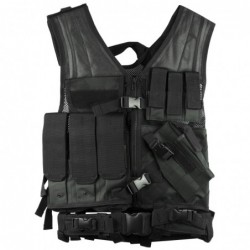 View 2 - NCSTAR Tactical Vest, Nylon, Black, Size Medium- 2XL, Fully Adjustable, PALS Webbing, Pistol Mag Pouches, Rifle Mag Pouches, In