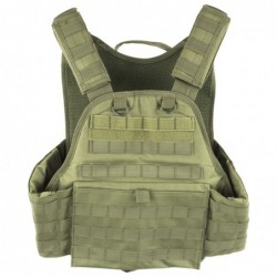 View 2 - NCSTAR Plate Carrier Vest, Nylon, Green, Size Medium-2XL, Fully Adjustable, PALS/ MOLLE Webbing, Compatible with 10" x 12" Hard