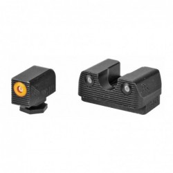 Rival Arms Tritium 3 Dot Front/Rear Green Night Sight For Glock 17/19, Orange Front Sight Ring, Black Nitride Quench-Polish-Que