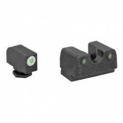 View 2 - Rival Arms Tritium 3 Dot Front/Rear Green Night Sight For Glock 17/19, White Front Sight Ring, Black Nitride Quench-Polish-Quen