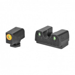 Rival Arms Tritium 3 Dot Front/Rear Green Night Sight For Glock 42/43, Orange Front Sight Ring, Black Nitride Quench-Polish-Que