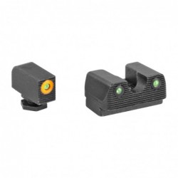 View 2 - Rival Arms Tritium 3 Dot Front/Rear Green Night Sight For Glock 42/43, Orange Front Sight Ring, Black Nitride Quench-Polish-Que