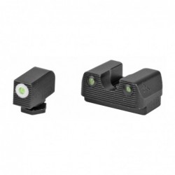 Rival Arms Tritium 3 Dot Front/Rear Green Night Sight For Glock 42/43, White Front Sight Ring, Black Nitride Quench-Polish-Quen