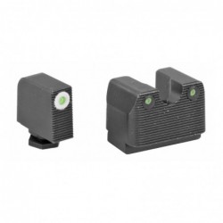 Rival Arms Tritium 3 Dot Front/Rear Green Night Sight For Glock MOS 17/19, White Front Sight Ring, Black Nitride Quench-Polish-