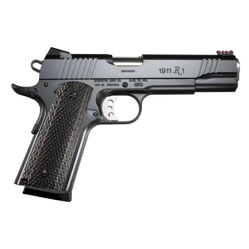 Remington R1 Enhanced, 1911, 9MM, 5" Barrel, Steel Frame, Black Finish, Laminate Grips, Adjustable Fiber Optic Sights, 9Rd, 2 M