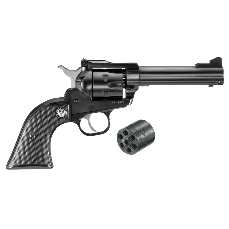 Ruger Single-Six Convertible, Single-Action Revolver, 22LR/22WMR, 4.6" Barrel, Blued Finish, Black Checkered Hard Rubber Grips,