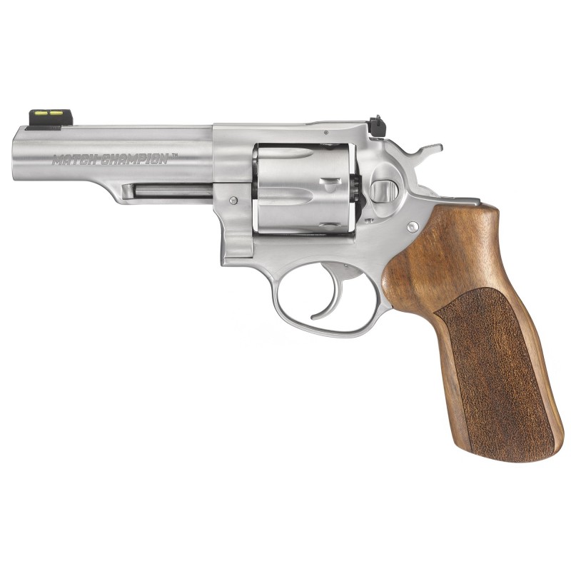 Ruger GP100 Match Champion, Double-Action Revolver, 10MM, 4.2" Barrel, Stainless Steel Frame, Satin Stainless Finish, Hogue Sti