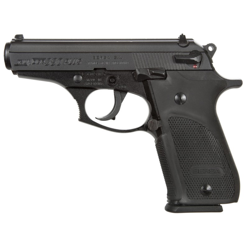 Bersa Thunder Plus, DA/SA, Compact, 380ACP, 3.5" Barrel, Alloy Frame, Matte Black Finish, Polymer Grips, Fixed Sights, 15Rd, 1