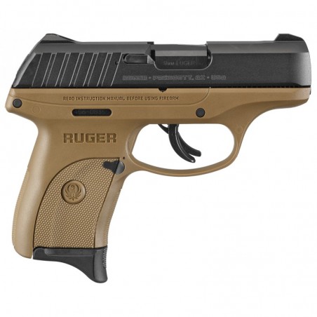 Ruger EC9s, Semi-automatic, Striker Fired, Compact, 9MM,3.1" Barrel, FDE Nylon Frame, Black Oxide Finish, 7Rd, 1 Magazine, Thum