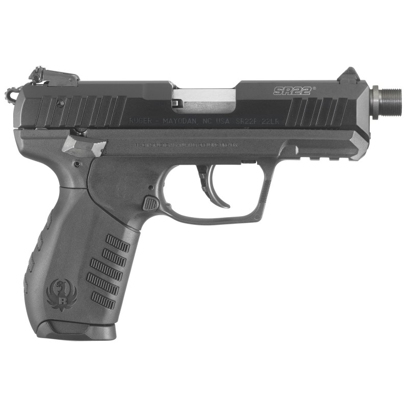 Ruger SR22, Rimfire Pistol, 22 LR, 3.5" Threaded Barrel, Black Anodize Finish, Aluminum Slide, Black Polymer Frame, Adjustable