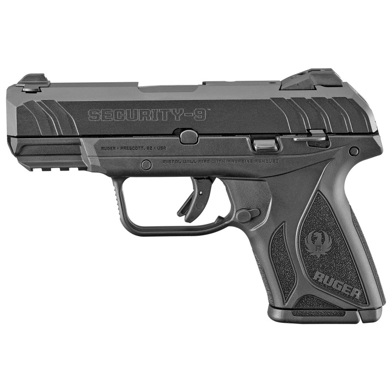 Ruger Security-9, Centerfire Pistol, 9MM, 3.42" Barrel, Glass Filled Nylon Frame, Blued Finish, 2-10Rd Magazines, Adjustable Re