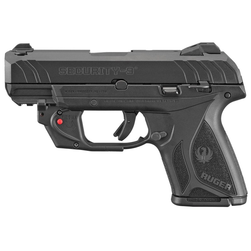 Ruger Security-9, Centerfire Pistol, 9MM, 4" Barrel, Glass Filled Nylon Frame, Black Finish, 10Rd Magazines, Viridian Laser, 3