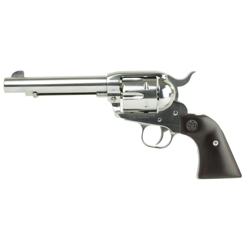 Ruger Vaquero Stainless, Single-Action Revolver, 357 Mag, 5.5" Barrel, High-Gloss Stainless Finish, Stainless Steel, Hardwood G