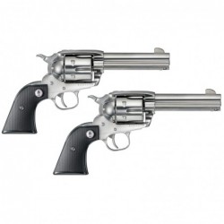 Ruger Vaquero SASS, Single-Action Revolver, 357 Mag, 4.6" Barrel, High-Gloss Stainless Finish, Black Checkered Grips, Fixed Sig