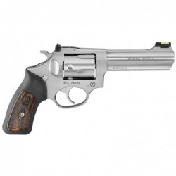 Ruger SP101, Double-Action Revolver, 357 Mag, 4.2" Barrel, Satin Stainless Finish, Stainless Steel, Black Rubber & Engraved Woo