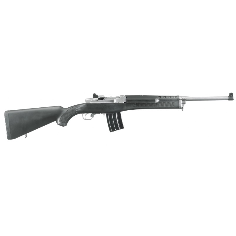 Ruger Mini-14 Ranch Rifle, Semi-Automatic Rifle, 5.56NATO/223Rem, 18.5" Barrel, Matte Stainless Finish, Stainless Steel, Black