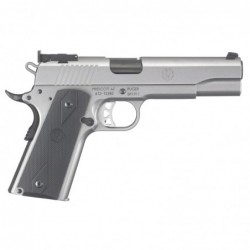 Ruger SR1911, Full Size, 10MM, 5" Bushingless Stainless Steel Bull Barrel, Low-Glare Stainless Slide Finish and Grip Frame, Bla