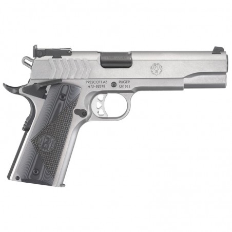 Ruger SR1911 Target, Full Size, 9MM, 5" Barrel, Stainless Finish and Frame, G10 Grips, 9Rd, Ambidextrous Thumb Safety, Bomar-St