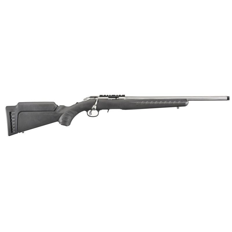 Ruger American Rimfire Standard, Bolt-Action Rifle, 22LR, 18" Satin Stainless Threaded Barrel, 1/2" x 28 Thread Pitch, Black Co