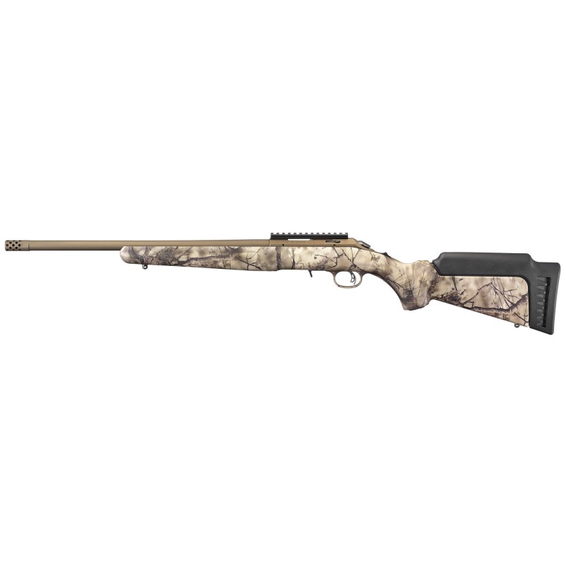 Ruger American Rimfire Standard, Bolt Action Rifle, 22 LR, 18" Cold Hammer Forged Barrel, Threaded, 1:16 Twist, Camo Synthetic