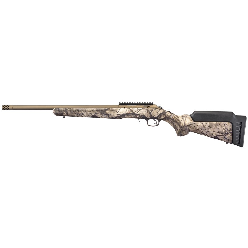 Ruger American Rimfire Standard, Bolt Action Rifle, 22 WMR, 18" Cold Hammer Forged Barrel, Threaded, 1:14 Twist, Camo Synthetic