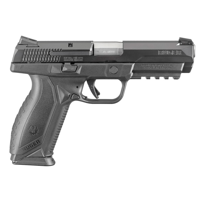 Ruger American, Semi-automatic Pistol, Centerfire, 45ACP, 4.5" Barrel, Polymer Frame, Black Finish, Novak LoMount 3-Dot Sights,