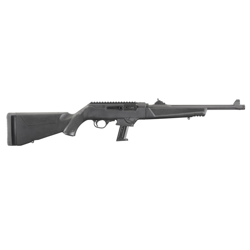 Ruger PC Carbine, Semi-automatic Rifle, 9MM, 16.12" Fluted/Threaded Heavy Barrel, Black Finish, Synthetic Stock, Adjustable Gho