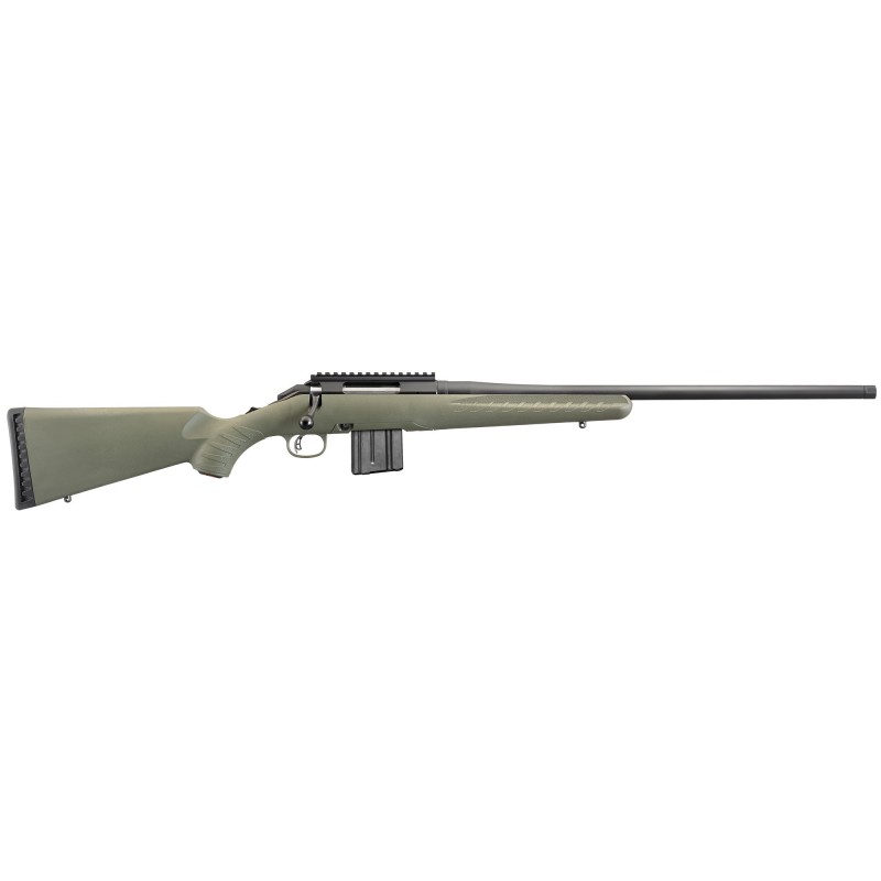 Ruger American Predator Rifle, Bolt-Action, 6.5 Grendel, 22" Threaded Barrel, Matte Black Finish, Green Composite Stock, Scope