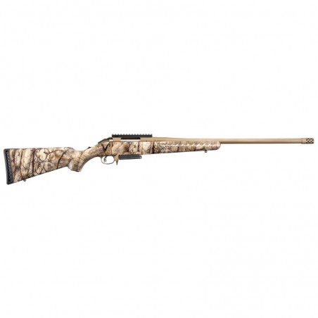 Ruger American Bolt-Action, 7MM08, 22" Barrel w/Muzzle Brake, Cerakote Bronze Finish, Go Wild Camo Synthetic Stock, Scope Base,