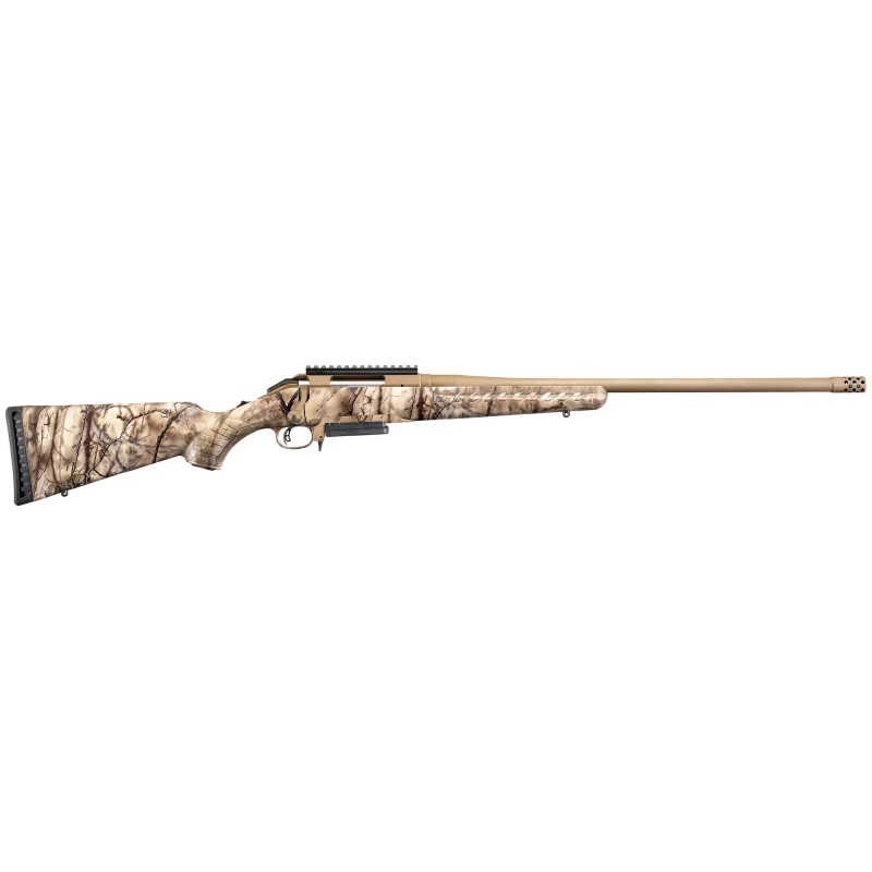 Ruger American Bolt-Action Rifle, 243 Winchester, 22" Barrel w/Muzzle Brake, Cerakote Bronze Finish, Go Wild Camo Synthetic Sto