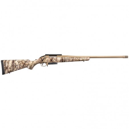 Ruger American Bolt-Action, 6.5 Creedmoor, 22" Barrel w/Muzzle Brake, Cerakote Bronze Finish, Go Wild Camo Synthetic Stock, Sco