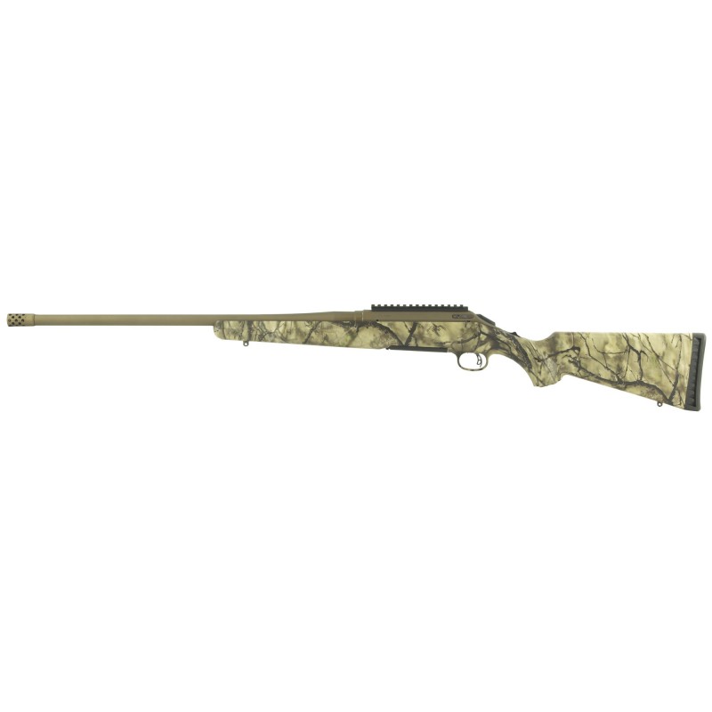 Ruger American Bolt-Action, 30-06 Springfield, 22" Barrel w/Muzzle Brake, Cerakote Bronze Finish, Go Wild Camo Synthetic Stock,