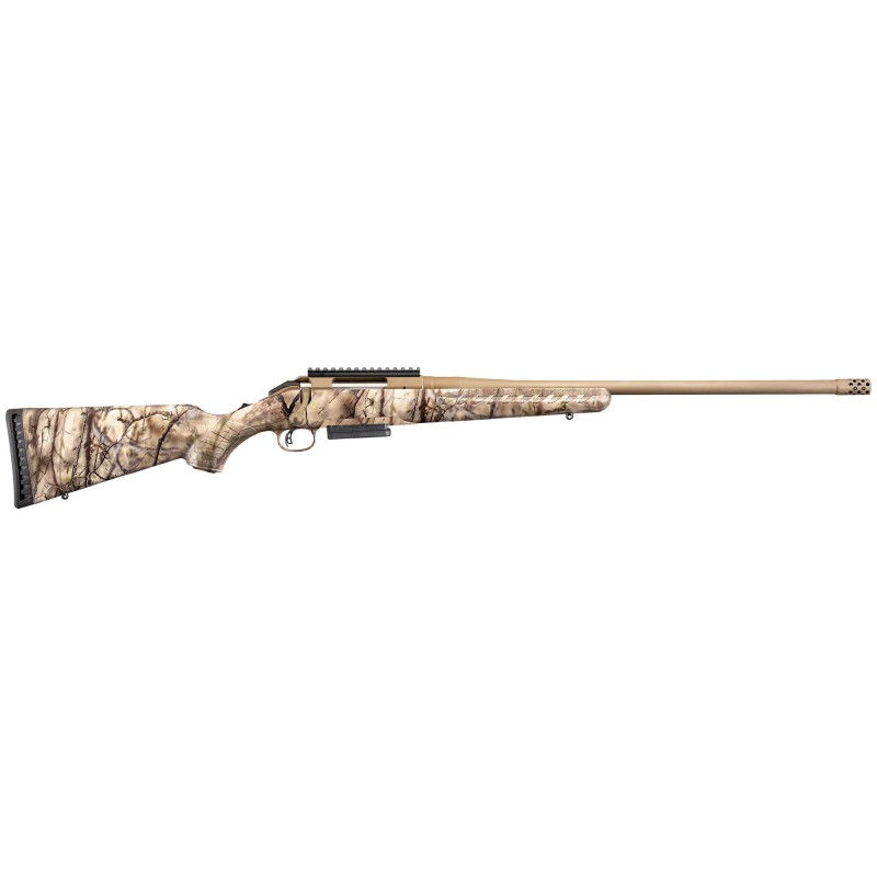 Ruger American Bolt-Action Rifle, 450 BUSHMASTER, 22" Barrel w/Muzzle Brake, Cerakote Bronze Finish, Go Wild Camo Synthetic Sto