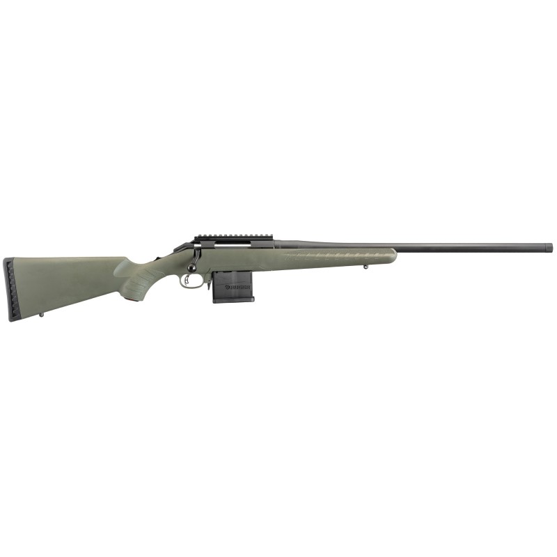 Ruger American Predator Rifle, Bolt-Action, 204 Ruger, 22" Threaded Barrel, Matte Black Finish, Green Composite Stock, Scope Ba