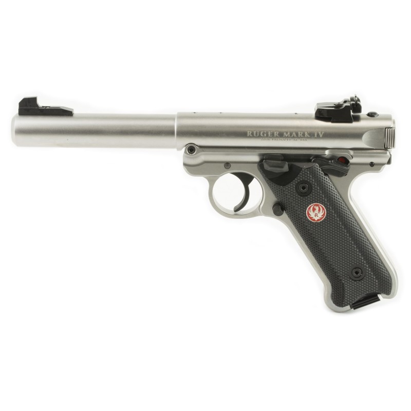 Ruger Mark IV, Target, Semi-automatic, 22LR, 5.5", Stainless, Satin Finish, Checkered, 10Rd, Bull Barrel, Manual Safety, Adjust