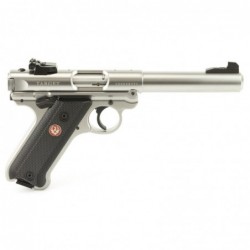 View 2 - Ruger Mark IV, Target, Semi-automatic, 22LR, 5.5", Stainless, Satin Finish, Checkered, 10Rd, Bull Barrel, Manual Safety, Adjust