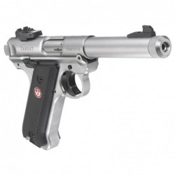 View 2 - Ruger Mark IV, Target, Semi-automatic, 22LR, 5.5" Barrel, Stainless Steel Frame, Stainless Finish, Checkered Grips, 10Rd, Threa